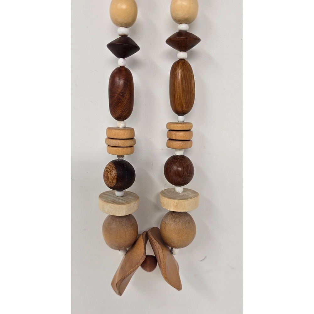 Vtg Y2K chunky wood bead statement necklace women brown earthy boho naturalist - Picture 8 of 8